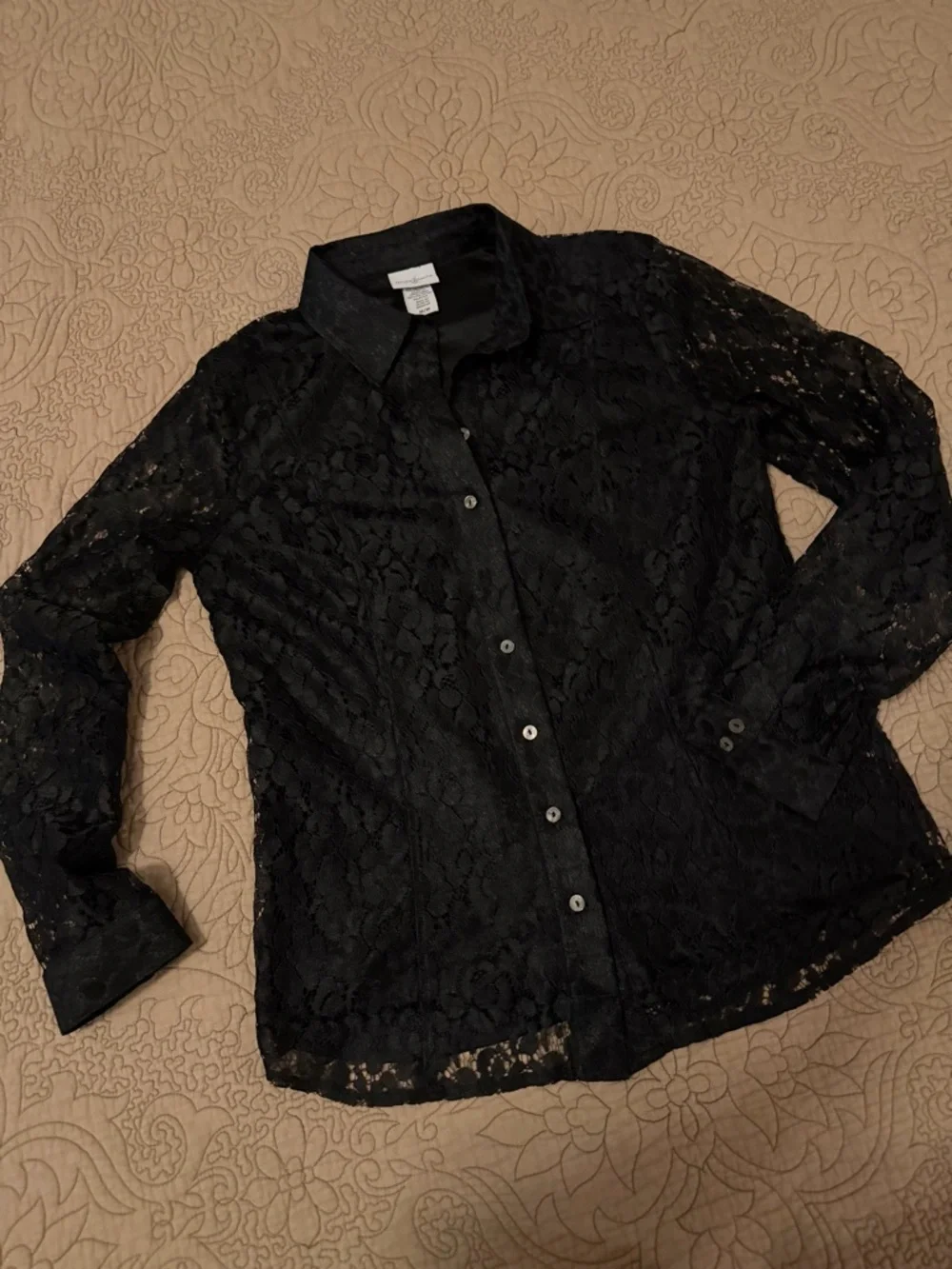 VTG 90s Y2K Jaclyn Smith Black Lace Button Front Blouse Western Cowgirl Chic, M - Picture 6 of 10